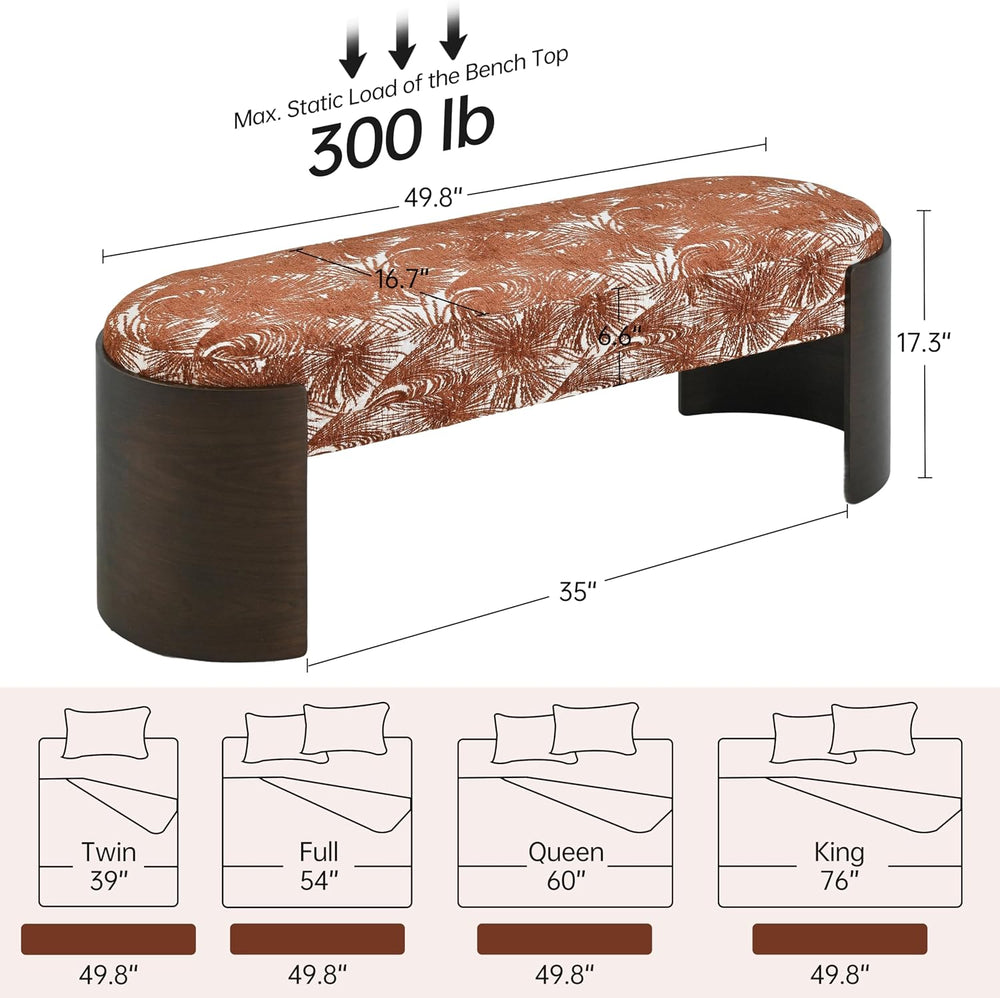 VKNOW 50" Upholstered Ottoman Bench with Botanical Pattern, Oval Entrywa...