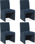 Blue Upholstered Dining Chairs Set of 4, Kitchen & Dining Room Chairs, Mid Century Modern Chairs, Linen Dining Chairs with Wooden Frame, Fabric