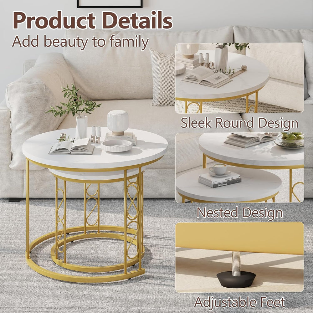 Garden 4 you Coffee Table Faux Marble Nesting Table for Small Place 2 Sets Mo...