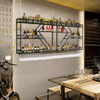 94.4in Wine Rack Wall Mounted, Modern Wine Storage Rack Wall Mounted with Wine Glass Holder, Liquor Shelf, Bar Shelves for Liquor Bottles (3TIERS Black, 94.48 * 7.87 * 33.85INCH)