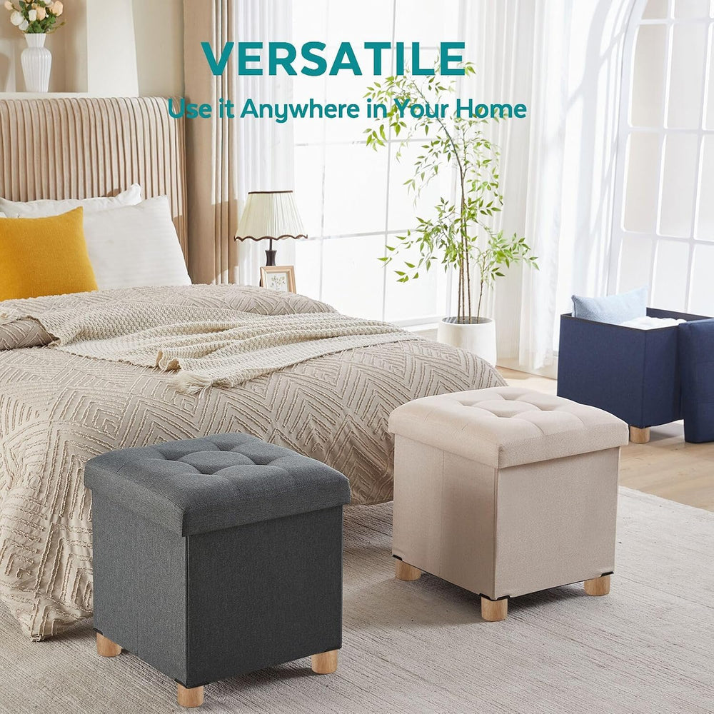 BRIAN & DANY Ottoman with Storage, Square Storage Ottoman for Dorm, Linen...