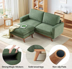 Vesgantti 68" Loveseat Sofa with Movable Ottoman, Comfy Corduroy Couch with Spring Cushion, Sofa Couch with Solid Wood, Modern Office Sofa with Deep Seat for Living Room and Bedroom, Green