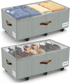 11 inch Under Bed Storage with Wheels, 2-Pack Underbed Storage Containers for College Dorms Bedrooms Organization, Foldable Under Bed Drawers for Comforters, Blankets, Clothes & Shoes, Grey