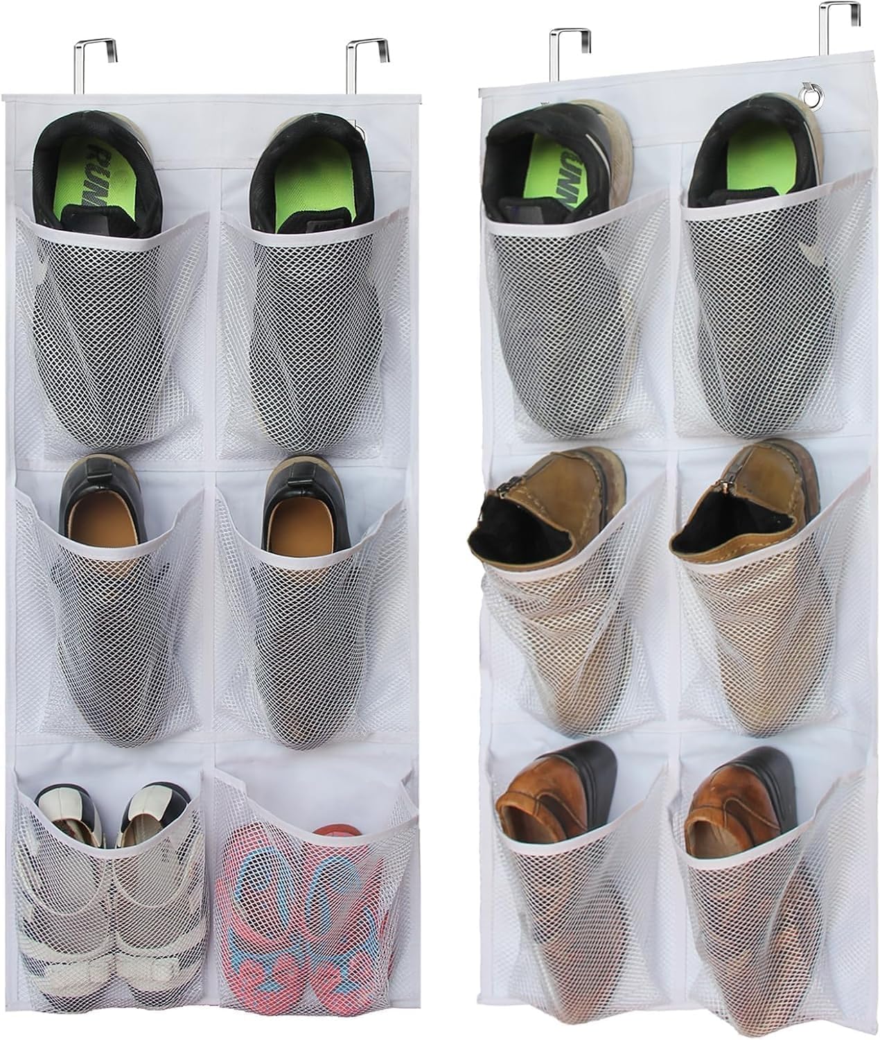 2 Packs Narrow Over the Door/Wall Shoe Organizer Cruise, Small Hanging Shoe Rack for Closet with Clear Mesh Pocket for Bathroom, RV, Pantry, Camping (White)