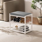 ZHOOGE Small Ottoman with Storage, Vanity Stool Chair Faux Fur, Foot Ottoman, Square Makeup Stool for Small Spaces, Living Room, Bedroom, Bathroom, Entryway, White
