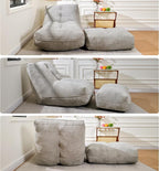 Bean Bag Chair with Ottoman, Comfy Bean Bag Sofa with Memory Foam, Lazy BeanBag Sofa with Footstool, Fireside Bean Bag Couch for Living Room, Bedroom, Apartment (Gray)