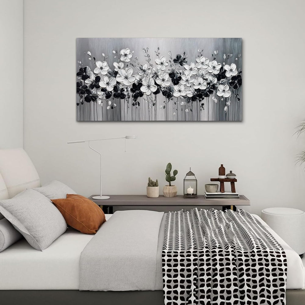 Tarfupth Black and White Flower Wall Art for Living Room Large Blossom Hand P...