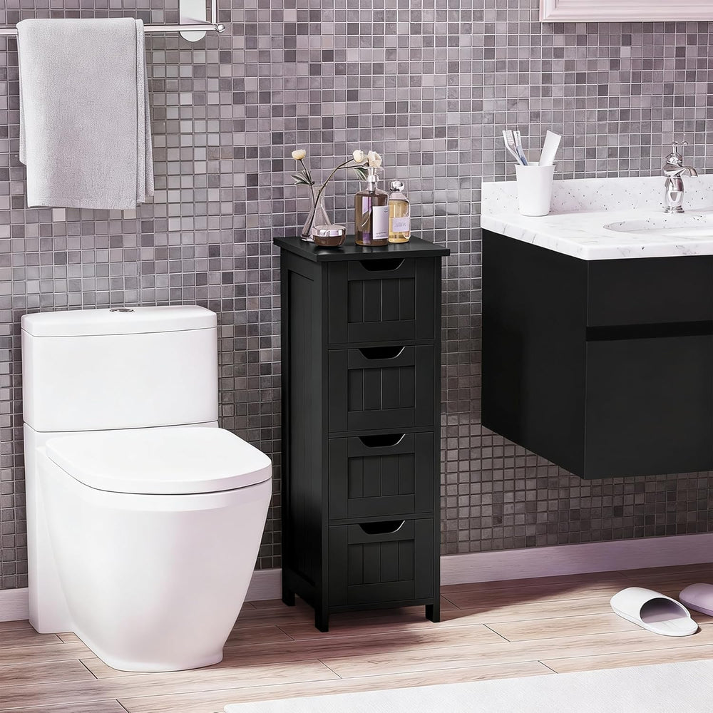 Bathroom Floor Storage Cabinet, Freestanding Wooden Side Organizer w/4 Drawer...