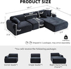 Modular Floor Sofa, Cozy Corduroy Sectional Couch with Fully Washable Covers, Frameless L Shaped Couch for Living Room, Family & Pet Friendly Lounge, No Assembly (Black, Right Facing Chaise)