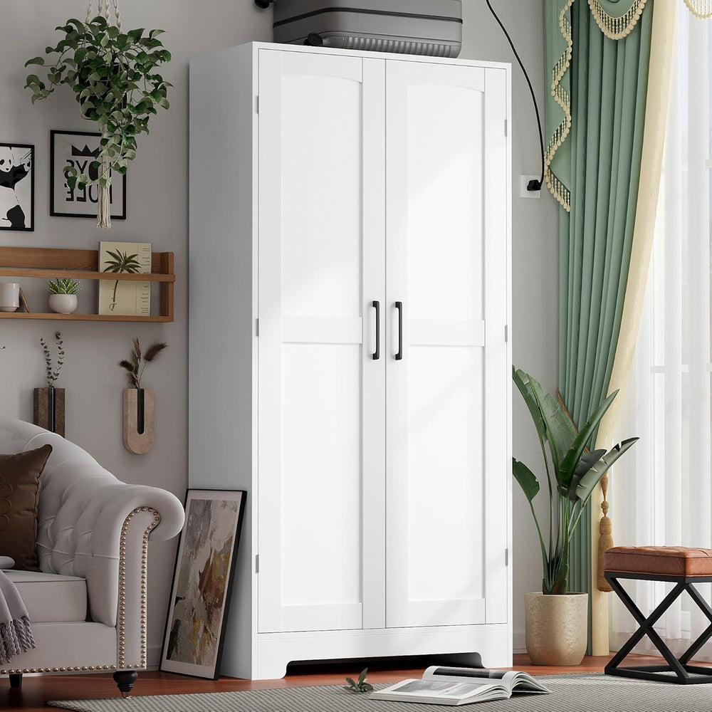 Wooden Armoire Wardrobe Closet, Wardrobe Cabinet with Door and Shelves, Frees...
