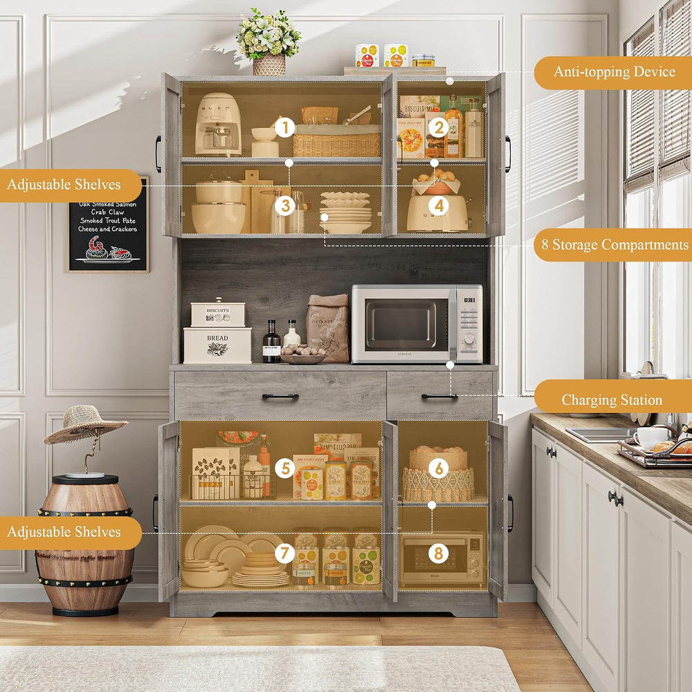 HOSTACK 71" H Kitchen Pantry Storage Cabinet, Farmhouse Hutch Cabinet, G...