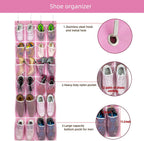 2 Pack Hanging Shoe Organizer，Over Door Shoe Organizer with 24 Mesh Large Pockets Shoe Storage Bag for Sport Shoes Size:58x21 Inch Hanging Door Shoe Rack Organizer (Pink-2pack)