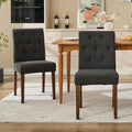 Upholstered Dining Chairs Set of 2, Modern Fabric Kitchen Side Chairs with Sturdy Wood Legs, Parsons Design, Comfortable Soft Linen for Dining Room, Restaurant, Cafe, Black