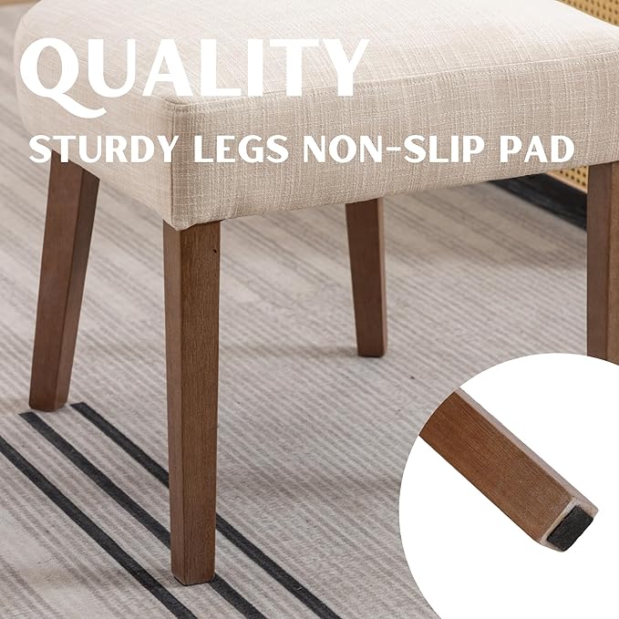 Mid Century Modern Dining Chairs Set of 4 Upholstered Linen Fabric Dining Chairs Curved Backrest Farmhouse Dining Room Chairs Kitchen Chairs with Wood Legs, Beige