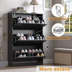 Shoe Cabinet with Odor Control and Back Panels, Deodorizing Slim 3-Flip Shoe Storage Cabinet for Entryway, Freestanding Hidden Shoe Rack Organizer for Entrance, Hallway, Bedroom
