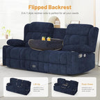 Loveseat Recliner Sofa, Flip Middle Backrest Design 3 Seat Reclining Sofa with Storage Drawer, USB Ports & Cup Holders, Manual Couch for Living Room/RV (Blue)