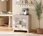 WAMPAT Farmhouse TV Stand for TVs up to 50”, Rustic Wood Entertainment Center with Adjustable Shelf, Glass Doors & Storage, Media Console Cabinet for Living-Room, Bedroom, Beige