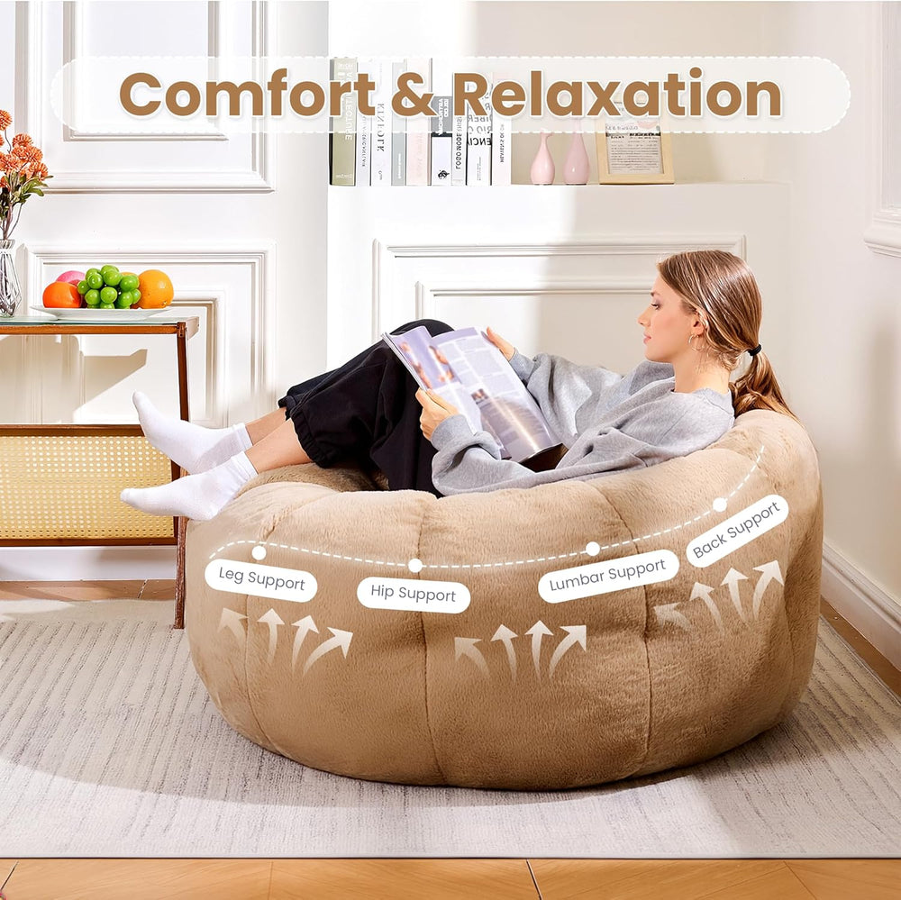 Flower Bean Bag Chair for Teens and Young Adults, Soft Faux Fur Floor Seating...