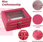 Aveniee XL Clear Makeup Organizer,Double Layer Travel Cosmetic Case with Brush Holder & Zippered Compartments,Big Toiletry Bag for Travel Accessories,2 Layers Large,Hotpink