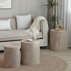 Round Nesting Small Coffee Table Side Table End Set of 3 for Living Room Bedroom, Farmhouse Countryside Style, No Assembly, Natural Wood