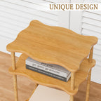 THUMEYE 3-Tier Side Table, 15.7”x11.8”x23” Space-Saving End Table with Solid Wood Legs, Tool-Free Assembly Nightstand for Bedroom Living Room, Burlywood