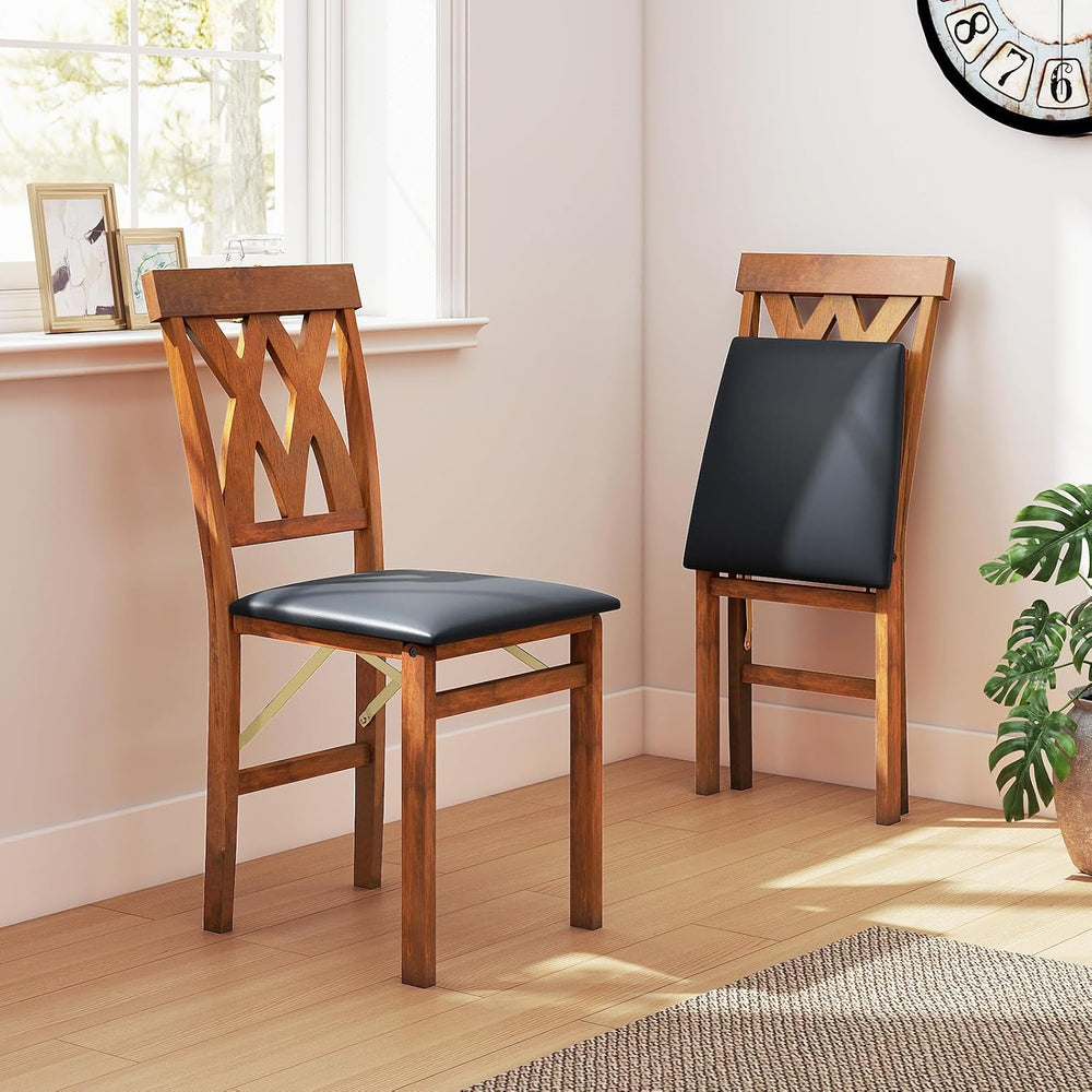 GIANTEX Folding Dining Chairs Set of 2, Farmhouse Upholstered Kitchen Chair |...