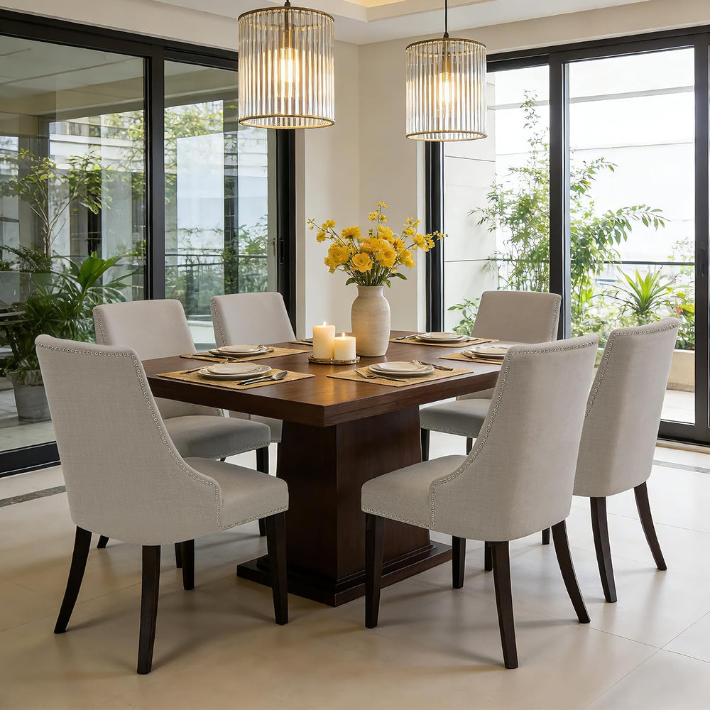 CHITA Farmhouse Dining Chairs with Nailhead Trim, Fabric High Back upholstere...