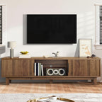 DWVO Fluted TV Stands for Living Room, Entertainment Center for TVs up to 65 Inch, Mid Century Modern Media Console with Power Outlets & Storage Compartments, 59" Long TV Cabinet, Walnut