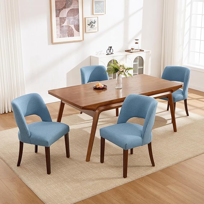 Dining Chairs Set of 4,Modern Dining Room Chairs with Thick Cushions,Upholstered Linen Fabric Kitchen Chairs for Kitchen Dining Room LIGHTBLUE