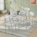 VECELO Dining Table Set for 4, 5-Piece Kitchen Table with 4 Chairs, MDF Board Tabletop with Metal Frame for Small Space, Compact Dinette, Breakfast Nook, Marble White