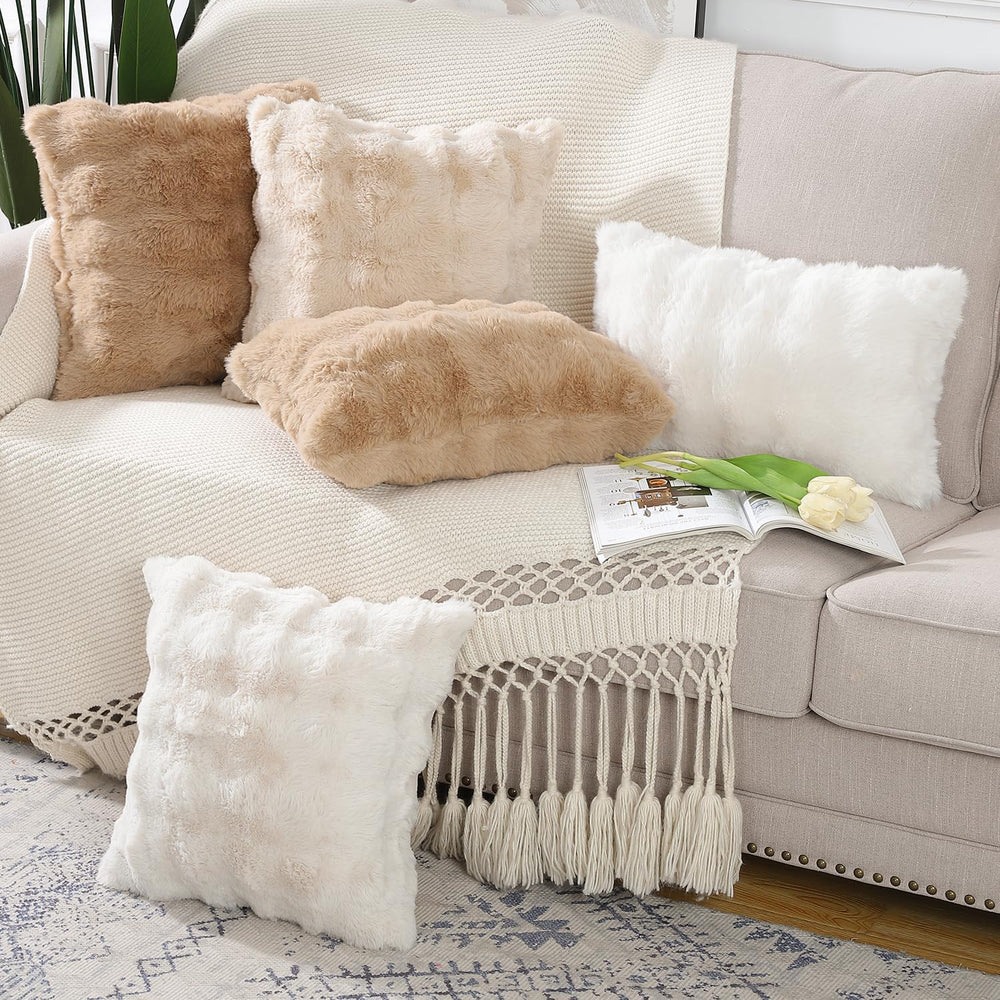 MADIZZ Pack of 2 Thick Plush Faux Wool Throw Pillow Covers Soft Boho Throw Pi...