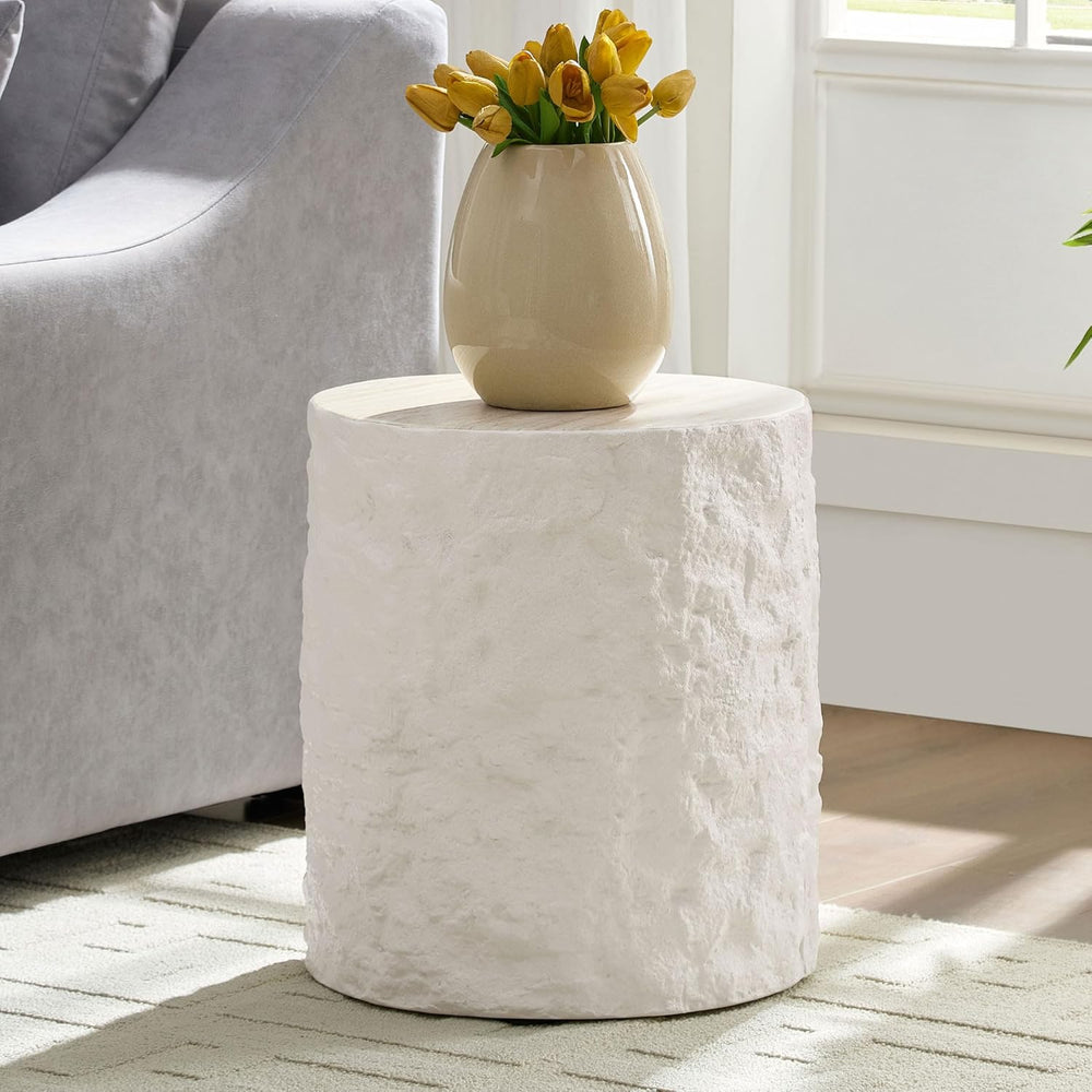 WILLIAMSPACE 15.75" Round End Table Side Table with Cement Stone Pattern...