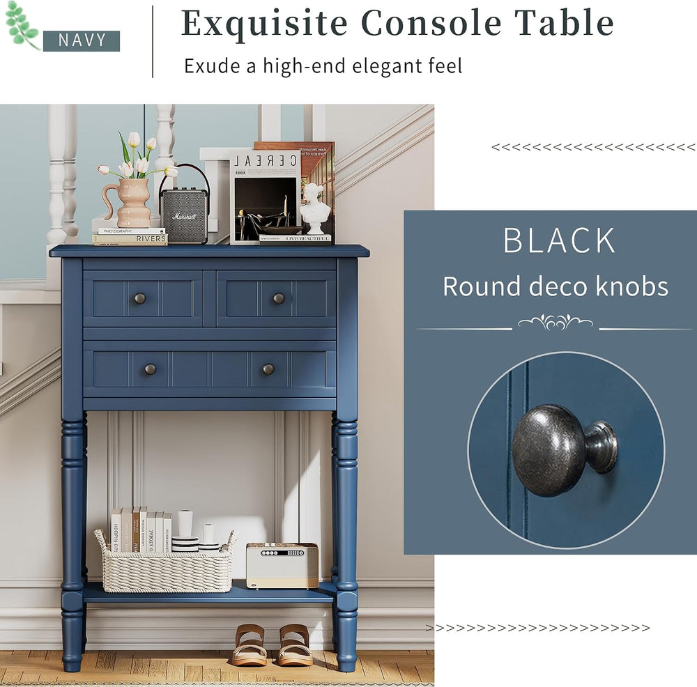 Merax Small Entryway Table with Drawer ans Shelf, Navy | Slim Sofa Table Behi...