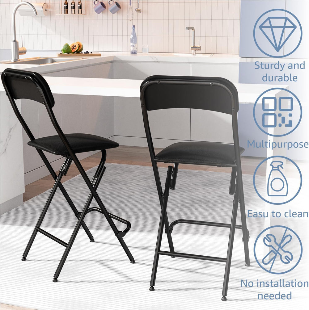 Folding Bar Stool with Back, 300lb Capacity, Collapsible Stool for Kitchen Ba...