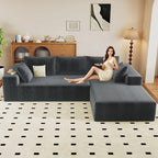 96" Modular Sectional Couch, Boneless L Shaped Cloud Sofa with Chaise Lounge, Corduroy Upholstered Couches Memory Foam Deep Seat, No Assembly Required, Ideal for Living Room(Dark Gray, Right Facing)