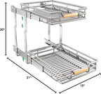 Pull out Cabinet Organizer, 2 Tiers 15"W X 21"D, Heavy Duty Smooth Sliding Under Cabinet Shelves for Pots and Pans, Full-Extension Roll out Drawers, Slide out Organization for Home Kitchen Pantry