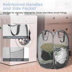 HOUSE AGAIN 2 Pcs Pop Up Laundry Hamper, Strong Mesh Laundry Baskets Collapsible, Hamper with Handles and Side Pocket, Portable Foldable Dirty Clothes for Dorm, Laundry room and Travel Storage, Grey