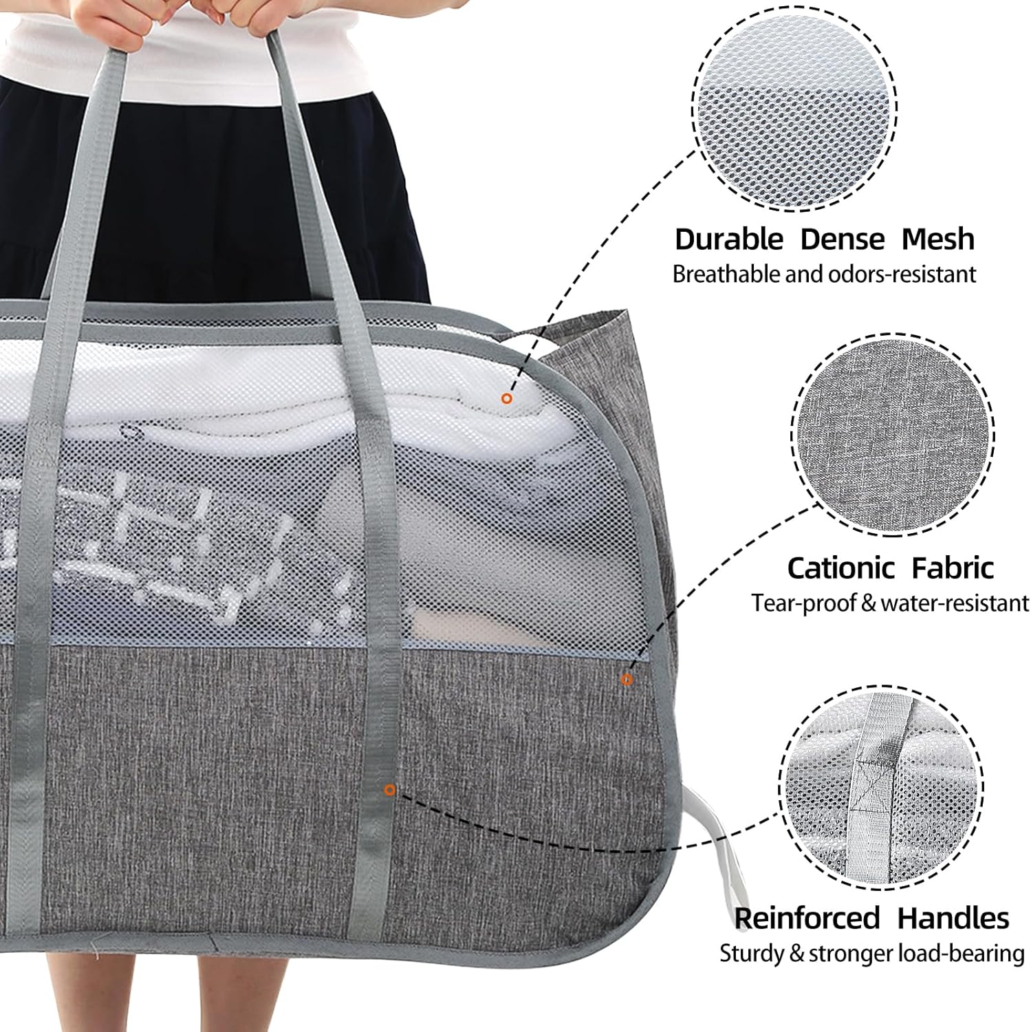 Collapsible Laundry Baskets with Easy Carry Handles, 95L Clothes Hamper for Storage, Foldable Laundry Basket Tear-proof, Large Pop Up Hampers for Laundry, Bedroom, Bathroom, Dorm Grey