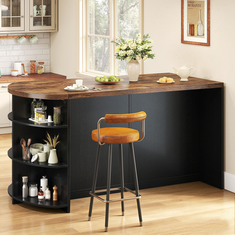 HSH 63 Inch Large Kitchen Island with Storage and Seating, Rustic Brown | Sta...