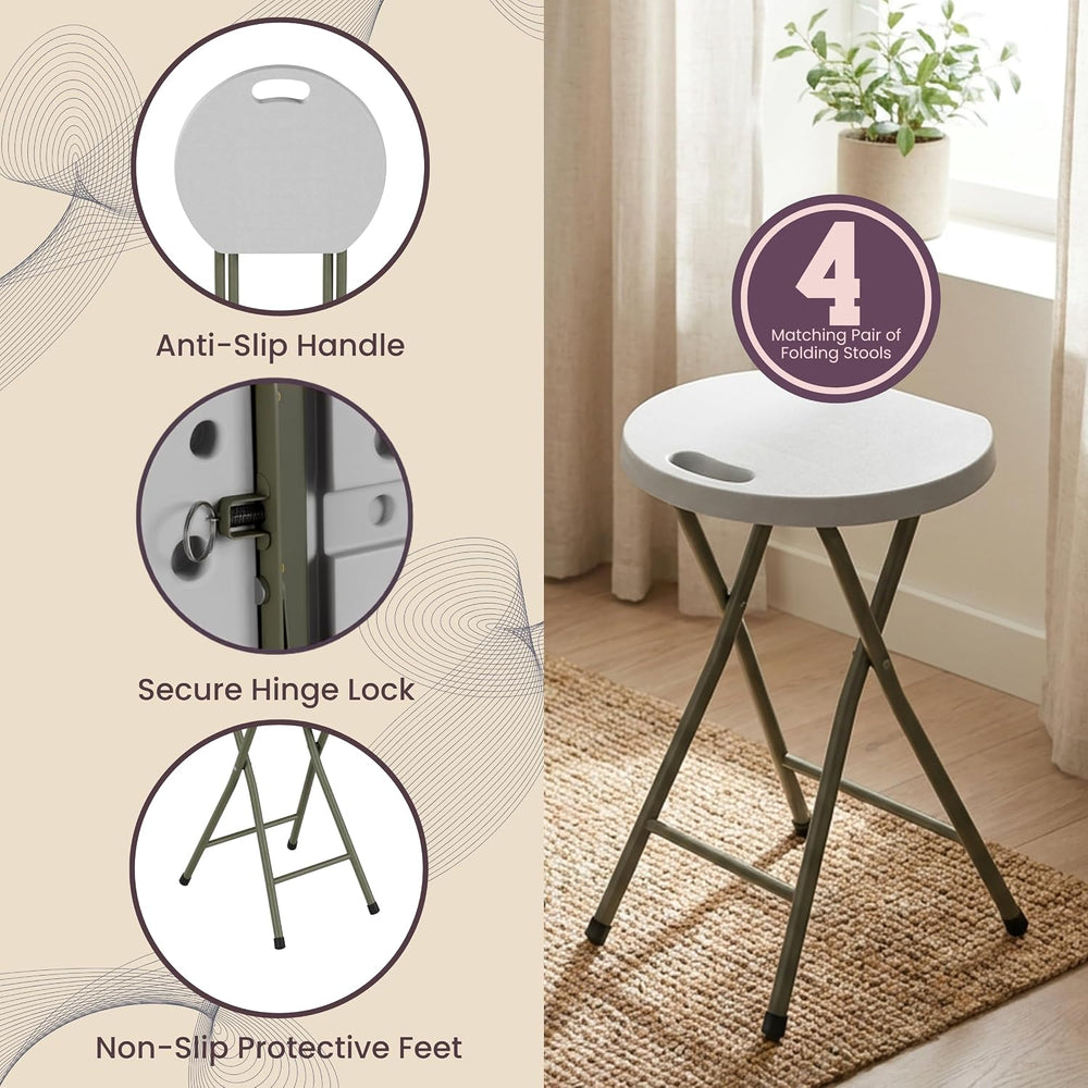 Lavish Home Portable Folding Stools with Backless Seat Set of 4, White, 18”