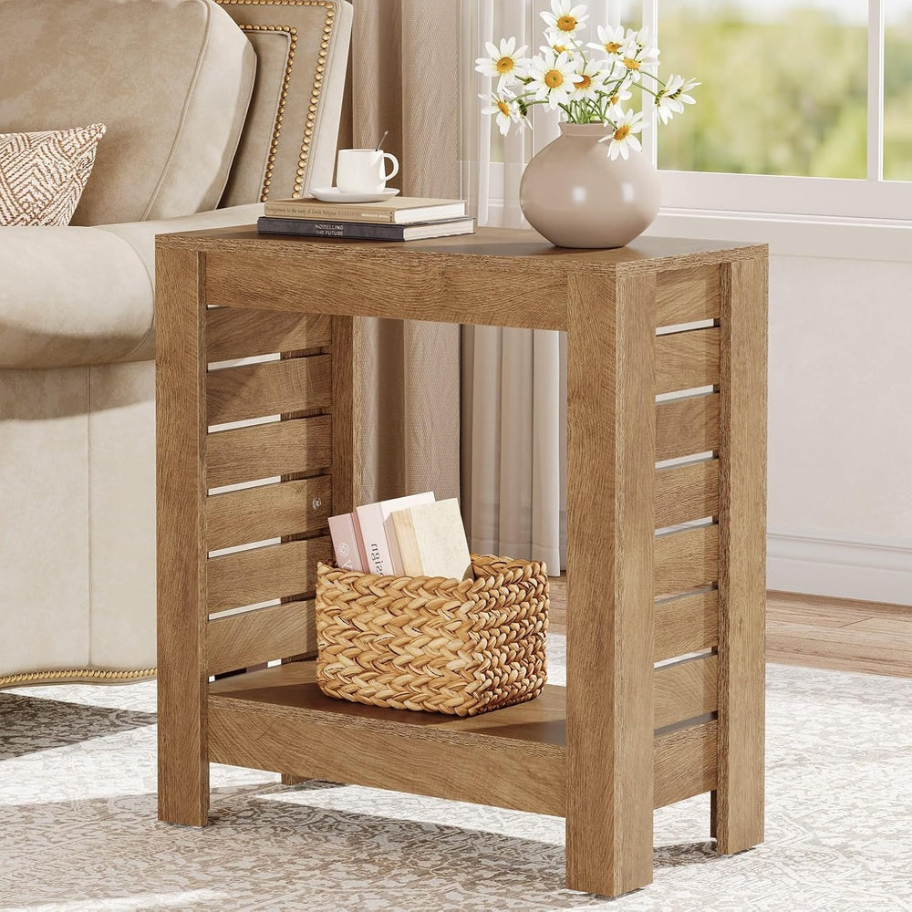 Tribesigns Narrow Side Table, 2-Tier Farmhouse Wooden End Table with Storage ...