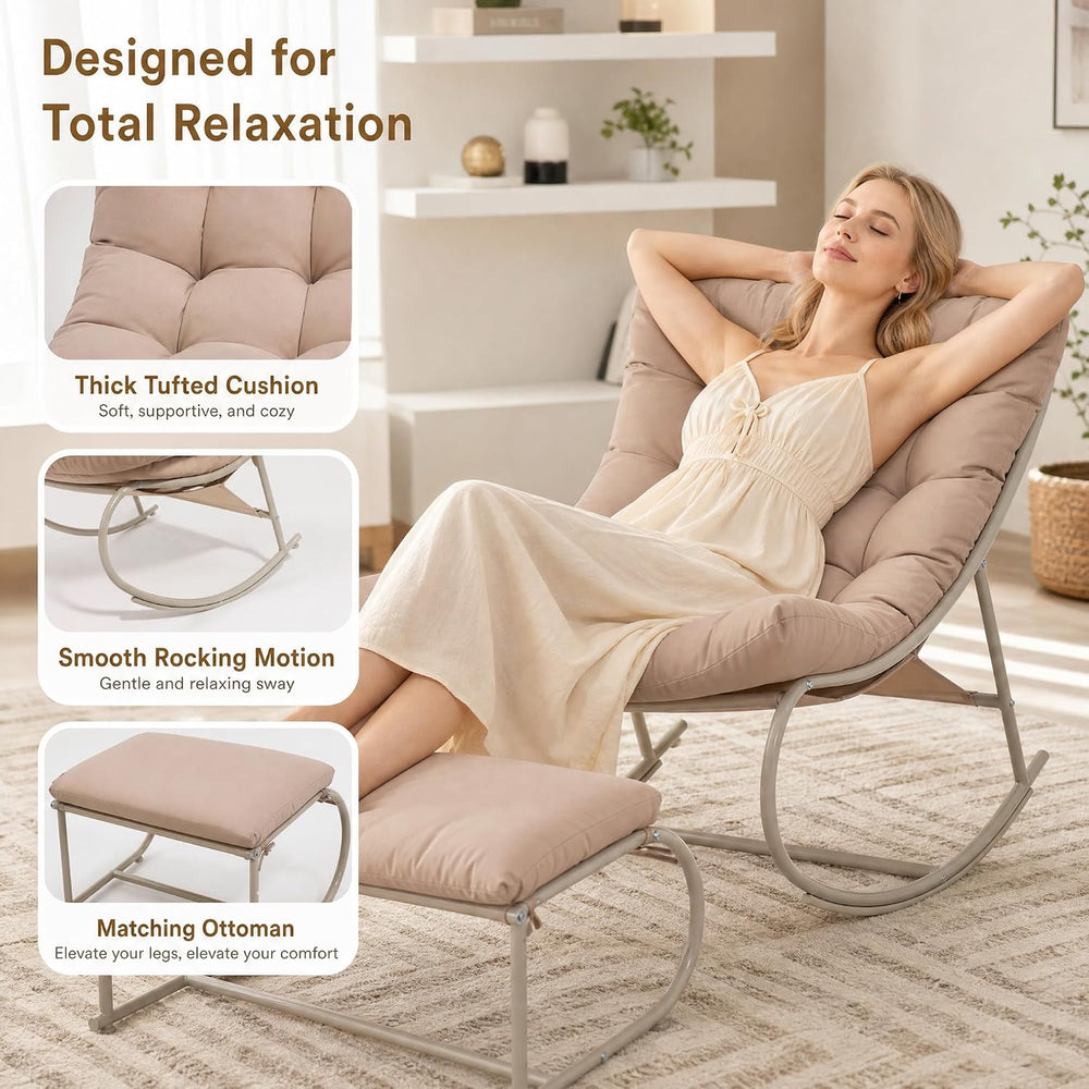 Outdoor Rocking Chairs Set of 2, Modern Papasan Rocking Chairs with Cushions,...