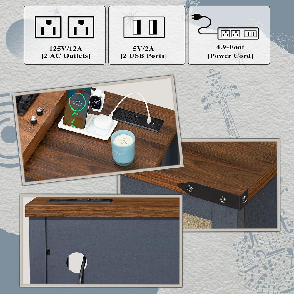 Joaxswe Large Record Player Table with Charging Station & LED Lights, Blu...