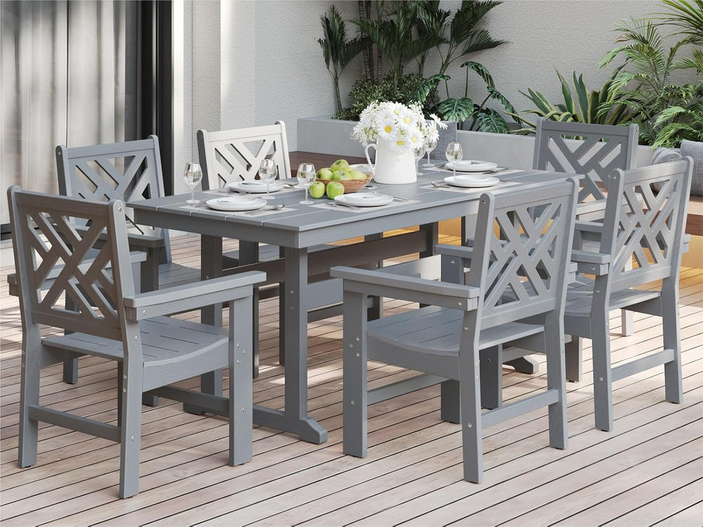 7-Piece Outdoor Dining Set, HDPE All-Weather Patio Table and Chairs Set for 6...