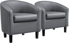 Yaheetech Barrel Chairs, Faux Leather Chairs, Modern Leather Club Chairs Comfy Gray Accent Chairs with Sturdy Wood Legs for Living Room/Bedroom/Reading Room/Waiting Room, Gray, Set of 2