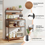 Sweetcrispy 23.6'' Small Bakers Rack with Power Outlet for Kitchen Storage | Microwave Stand with Adjustable Shelf for Coffee Bar Station, Small Apartment, Counter Space Saving, Rustic Brown