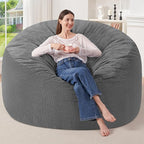 HABUTWAY 6FT Bean Bag Chair,Giant Bean Bag Chairs for Adults,Big Bean Bags with Memory Foam Filled, Large Beanbag Chairs with Soft Corduroy Cover-Grey