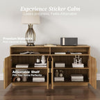 BELLEZE Set of 2 65 Inch Fluted TV Stand, Mid Century Modern Entertainment Center with Storage Cabinets & Open Shelves, Media Console TV Cabinet with Adjustable Shelves for Living Room, Caramel Brown