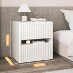 Dripex Fluted Nightstand with 2 Drawers, Large Wide Wood Night Stand Bedside Tables for Bedroom, Mid-Century Modern Storage Bed Side Table, End Tables for Living Room Sofa Couch, White, Set of 1