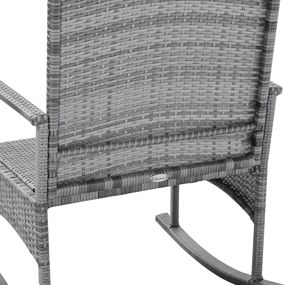 Outsunny 3 Piece Patio Rocking Chair Set, 2 PE Wicker Rocking Chairs, Cushion...